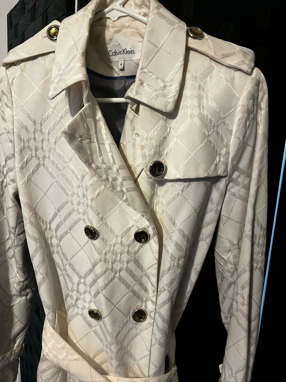 Calvin Klein Women's Cream Double-Breasted Trench Coat